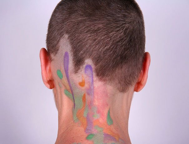 Abstract watercolour tattoo neck/head by Amanda Wachob @amandawachob