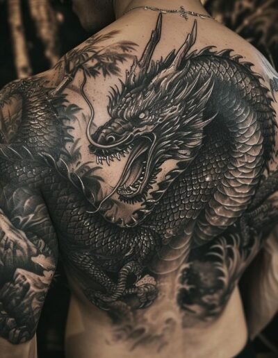 Black-and-grey dragon tattoo by Skinartistry, BRA