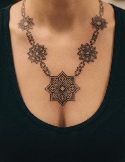 Geometric Star Necklace Chest Tattoo by ToDo.Tattoo