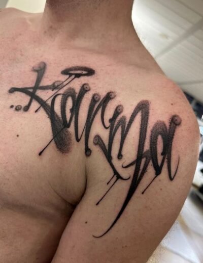 Karma tattoo by @dustin_letters of @kollektiv_klammheimlich