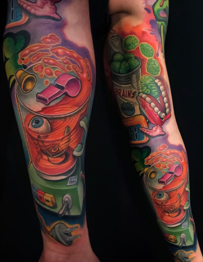 New school sleeve tattoo by Andrea Antikorpo Lanzi