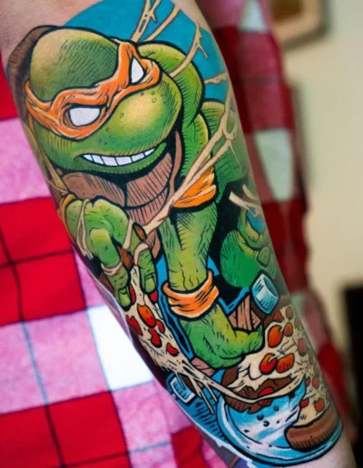 New school tattoo of Teenage Mutant Ninja Turtle via Love Machine NYC