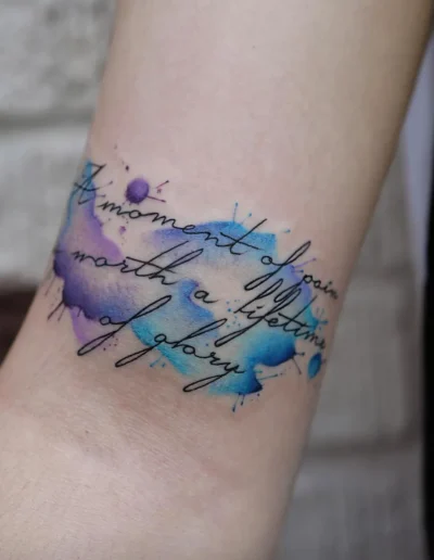 Quote tattoo with watercolour background by @georgiagreynyc
