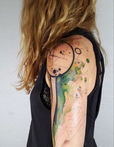 Sacred geometric shapes contrast with natural fluidity of watercolour by Santa Perpetua