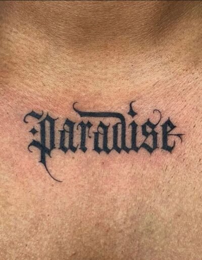 Script and lettering tattoo paradise (artist unknown) via Pinterest