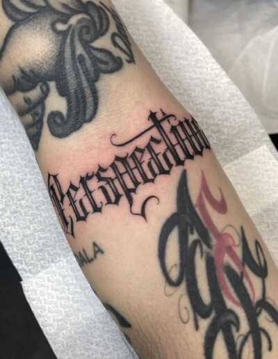 Script and lettering tattoo perspective (artist unknown) via Pinterest