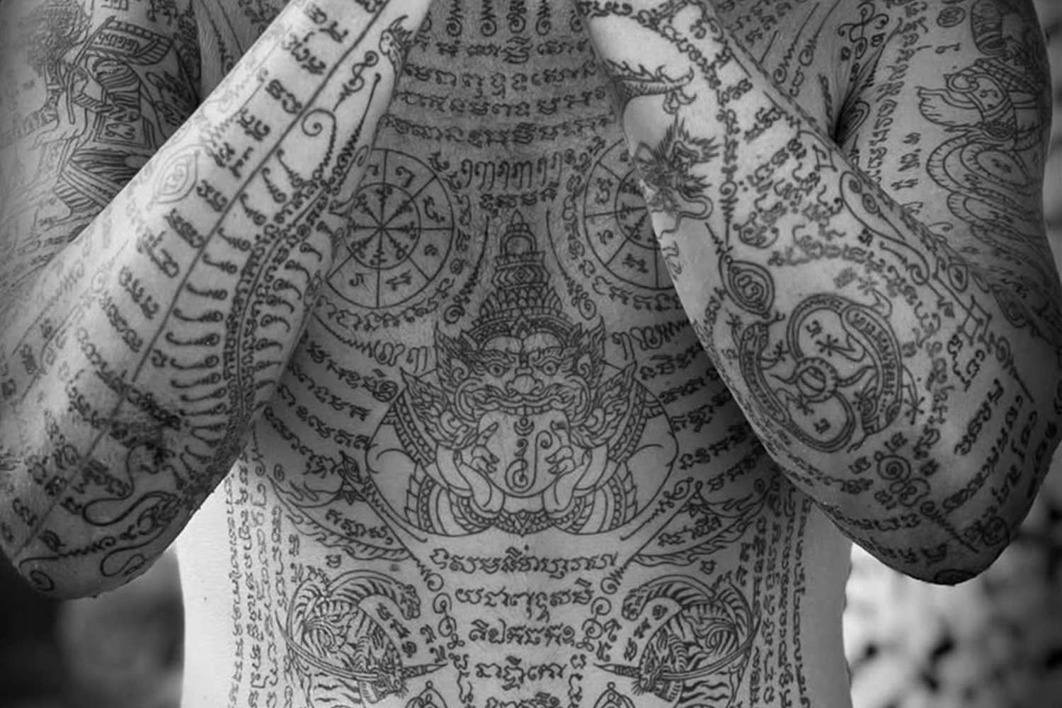 Large Sak Yant traditional tattoo done by Ajahnman @ajahnman (cropped)