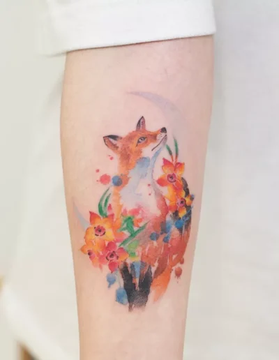 Watercolour fox tattoo by @graffittoo