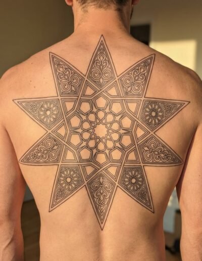tattoo visualization displaying an intricate eight-pointed geometric star ToDoTatto