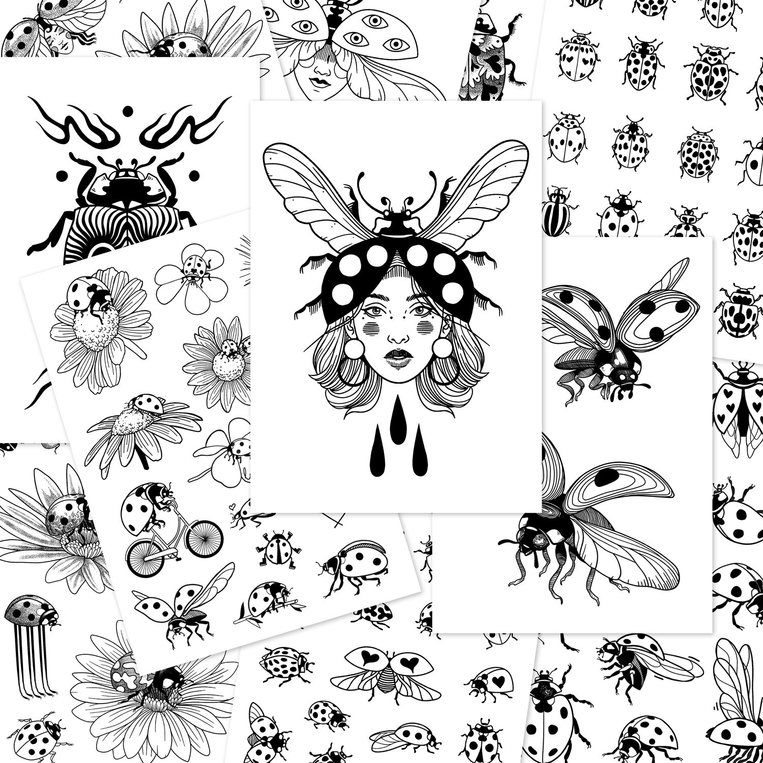 200 ladybugs tattoo design pack © Inkscript