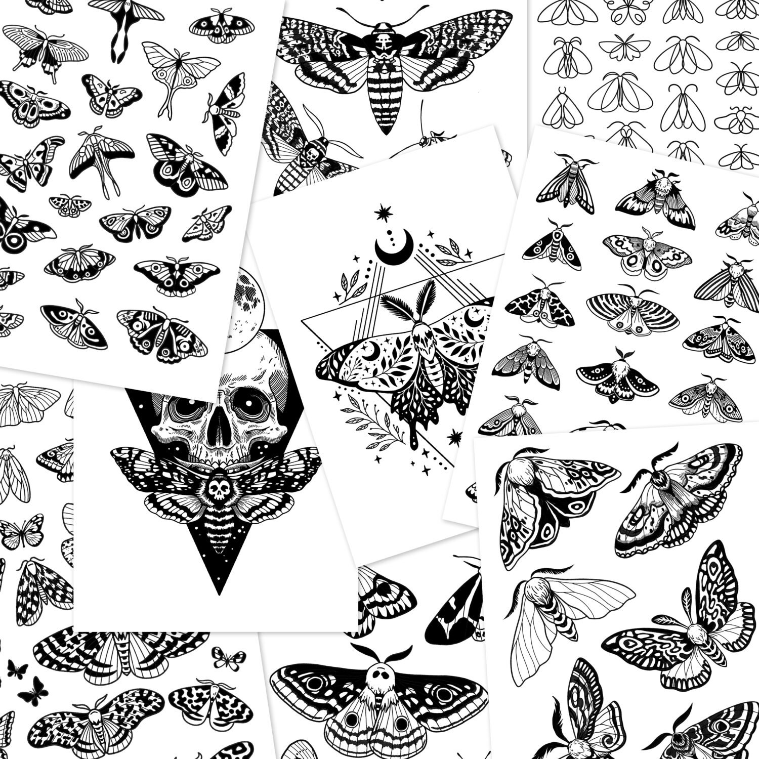200 moth tattoo design pack © Inkscript