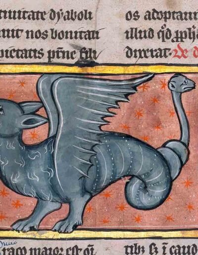 A winged dragon from MS Ludwig XV 4 (83.MR.174), fol. 94, c. 1277. Getty Museum