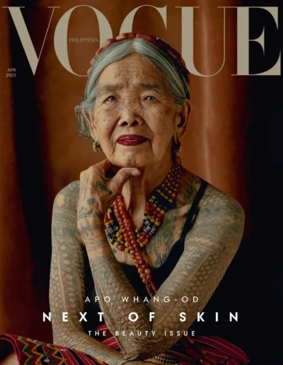 Apo Whang-od on the cover of Vogue Philippines Beauty Issue, photographed by Artu Nepomuceno
