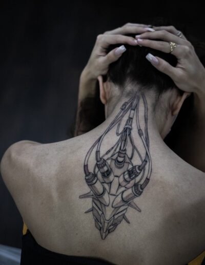 Biomechanical back tattoo sticker via Rabock
