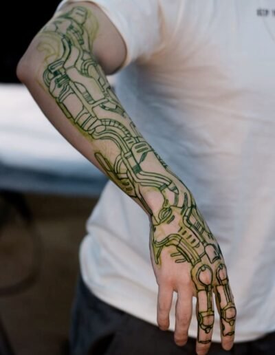 Biomechanical tattoo sleeve sketch by PALOC @planoc