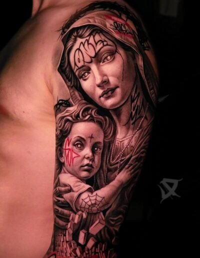 Chicano style tattoo by Nikolay 9 igl @9igl_tattoo