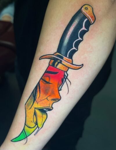 Dagger / knife tattoo by Willy Cutlip @willycutliptattoo