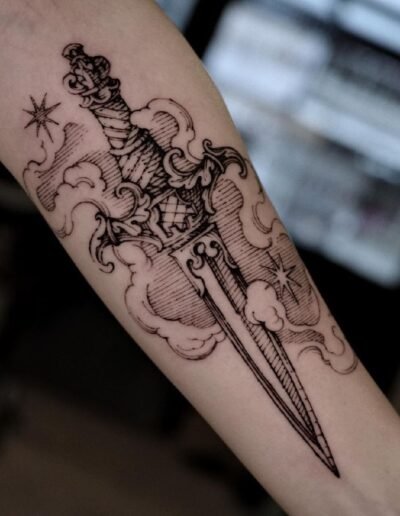 Dagger tattoo by Hao Yu Chang @octopvs.ink