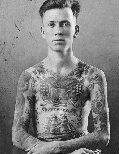 Sailor Hugh C. Bowen (1894-1970) tattooed by Percy Waters, J.F. Barber and Edwin Brown, Detroit, ca. 1919