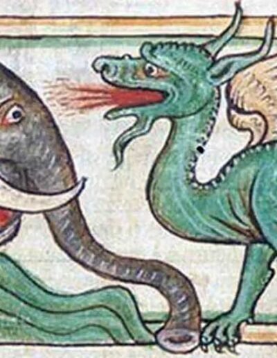Elephant and dragon, from Harley MS 3244, c. 1236-1250. British Library, London