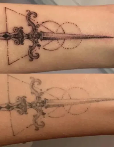 Fine line tattoo ageing example