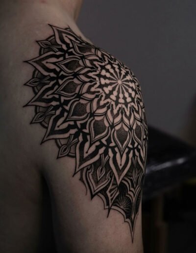 Geometric mandala tattoo by Seam @mandala.seam