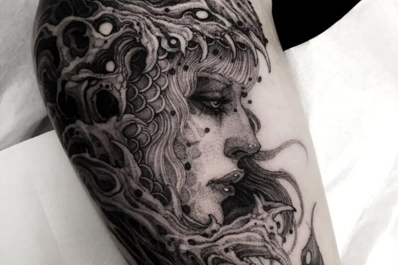 Illustrative arm tattoo by Francesco Bianco @f_bianco_