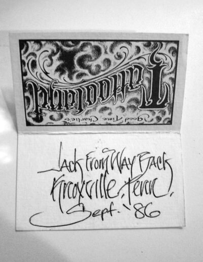 JAck Rudy's original business card, signed. Private collection