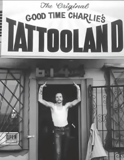 Jack Rudy in front of the Good Time Charlie's Tattooland