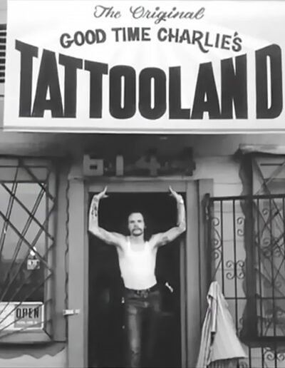 Jack Rudy in front of the Good Time Charlie's Tattooland