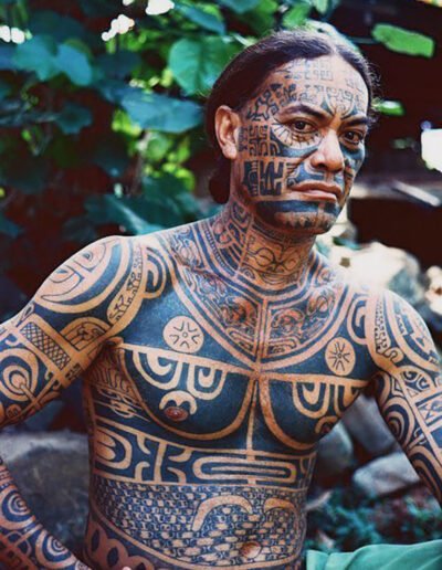 Man with traditional Marquesan tattoos (author unknown, probably François Nars?)