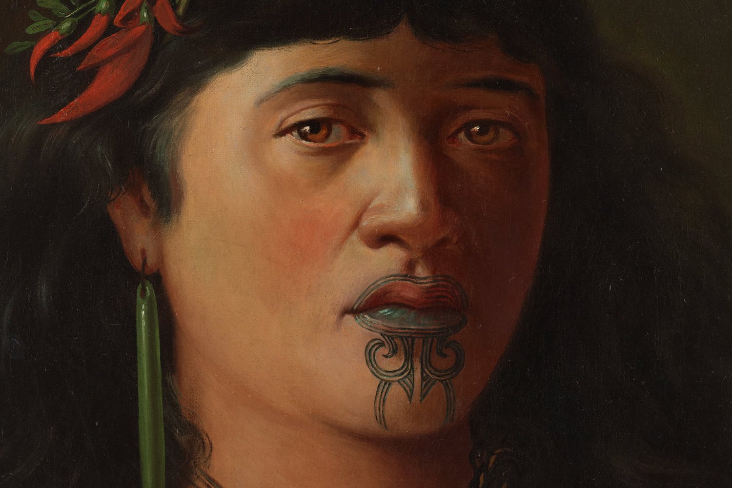 "Portrait of a young Maori woman with moko" painted by Louis John Steele (1891)