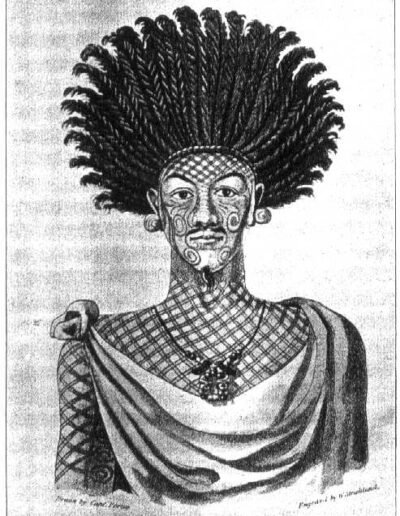 Marquesan priest. Sketch by Captain David Porter, Journal of a Cruise made to the Pacific Ocean in the United States frigate Essex , 1815