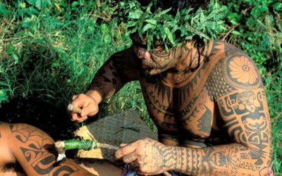 Marquesan tattoo in making, photo by Sylvain Grandadam, via Univers Voyage (universvoyage.com)
