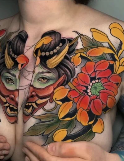Neo-traditional Japanese-inspired tattoo (artist unknown) from Cloak and Dagger Studio @cloakanddaggerlondon