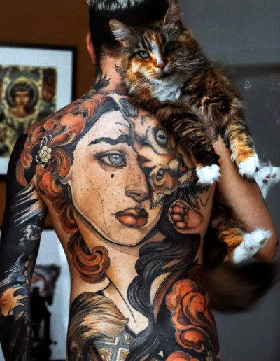 Neo-traditional full-back tattoo by Filouno @filouino