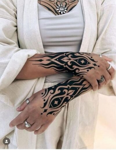 Ornamental blackwork tattoos by @gaya_tree_