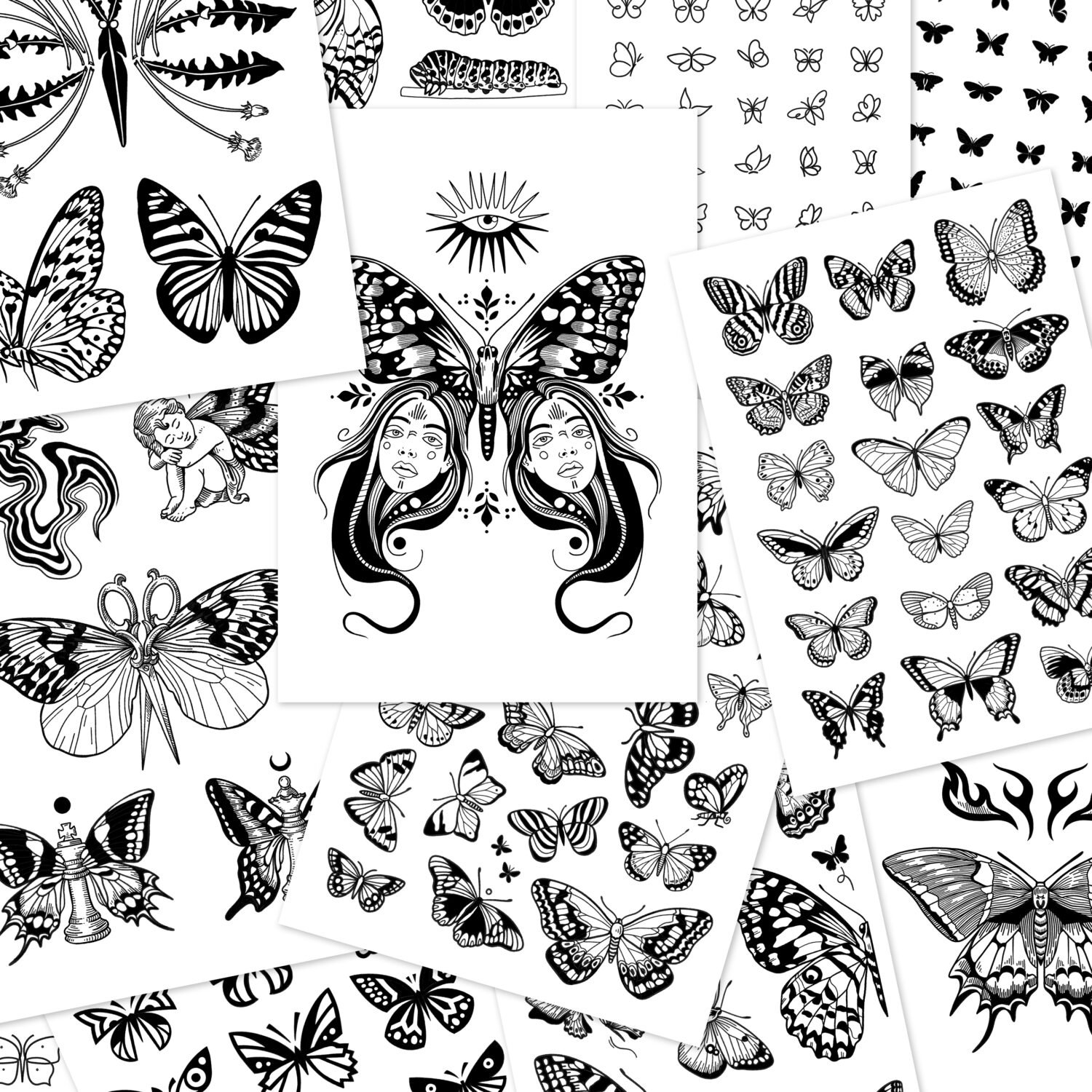 Over 450 Butterflies tattoo design pack © Inkscript