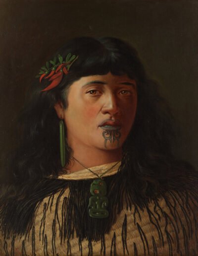 Portrait of a young Maori woman with moko by Louis John Steele (1891)