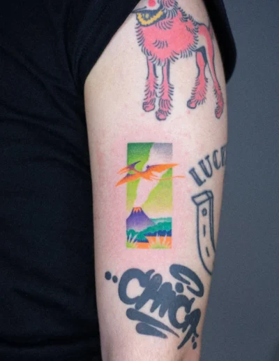 Pterodactyl handpoke tattoo by Nano (Ponto) @pontotattoo
