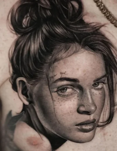 Realistic portrait tattoo by Daniel Luzardo @daniluztattoo