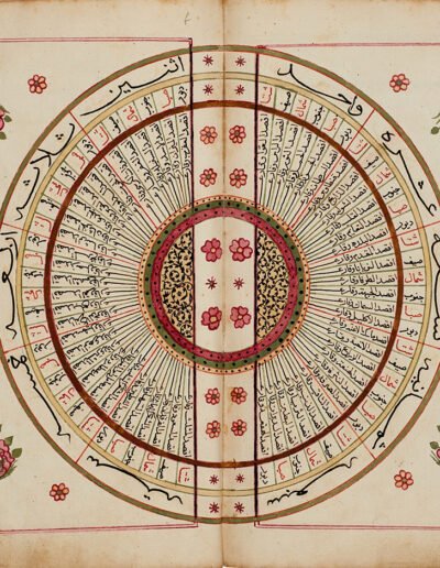 Roses on a page of the manuscript on fortune-telling, commissioned for Catholic Maronite Khawaja Yusuf ibn Khawaja Antoine Andrea, copied by Gabriel son of Michael Asfour, probably Northern Lebanon, 1 Tammuz (July) 1778 AD