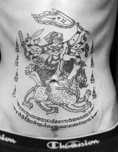 Sak Yant tattoo of Hanuman via All Day Yattoo BKK @alldaytattoobkk