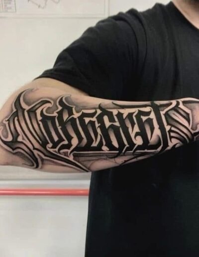 Script and lettering tattoo no regrets (artist unknown) via Pinterest