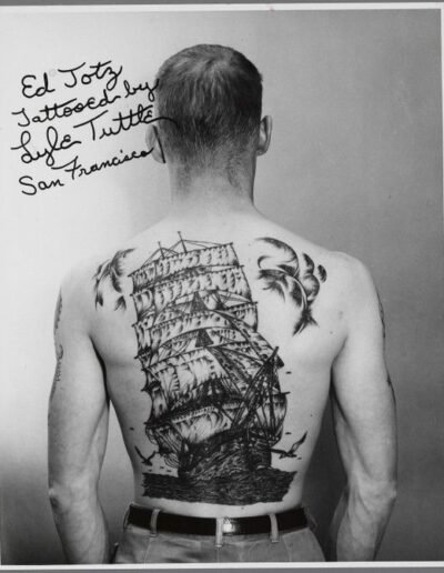 Ship tattoo by Lyle Tuttle, 1960s