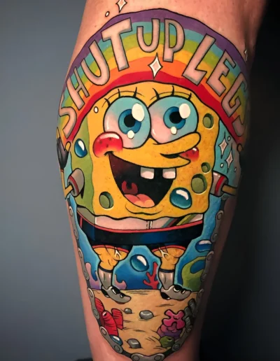 Sponge Bob With Muscly Legs Telling Them to Shut Up (artist unknown) via Tattoo Wizard