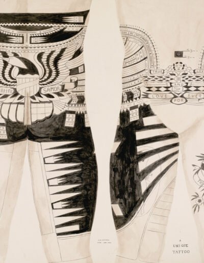 ‘There is a strong tendency nowadays to display the American Eagle in a tattoo design actually as the whole or part of the punialo.’ Jack W. Groves, A Unique Tattoo, Apia, Sāmoa, 1952. © The Trustees of The British Museum