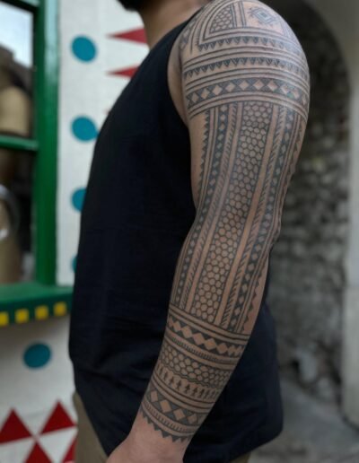 Filipino tattooing: Tatak (batok) sleeve tattoo by Ayla Roda @tatakbyayla