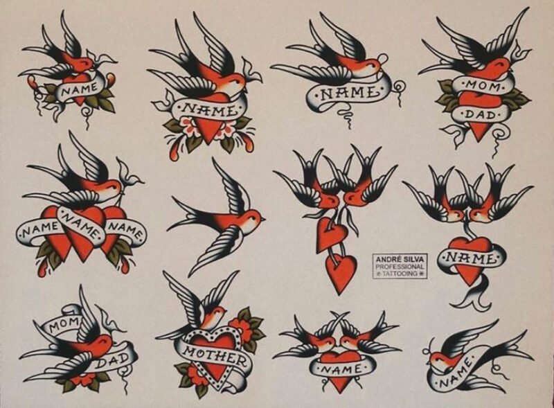 Tattoo flash with swallows, Andre Silva