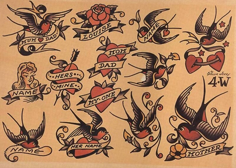 Tattoo flash with swallows, Sailor Jerry Collins, 1940